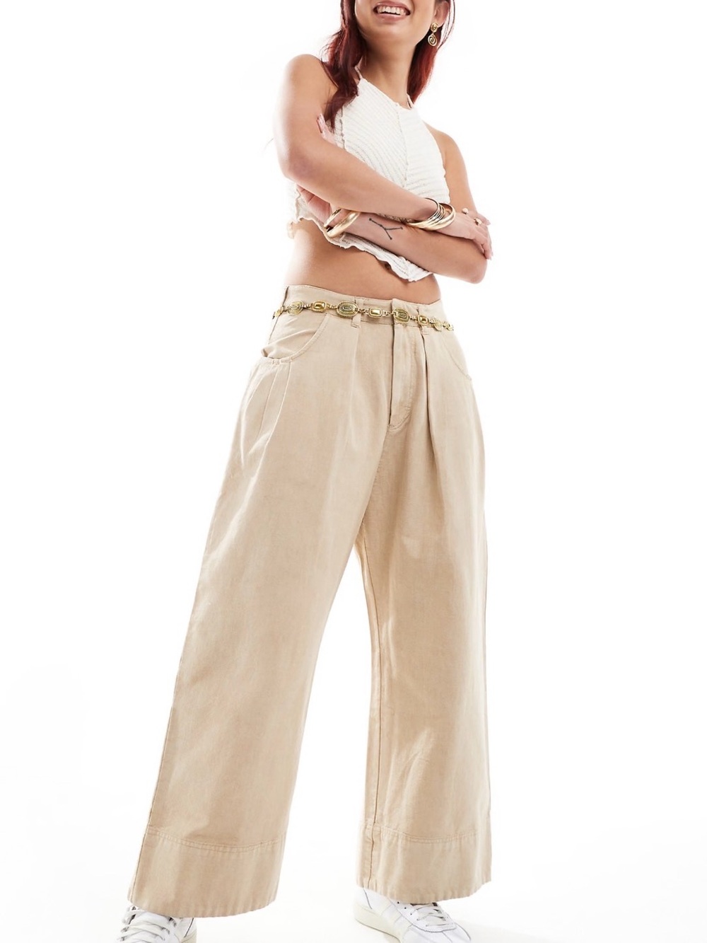 Free people beige wide leg trousers size 8